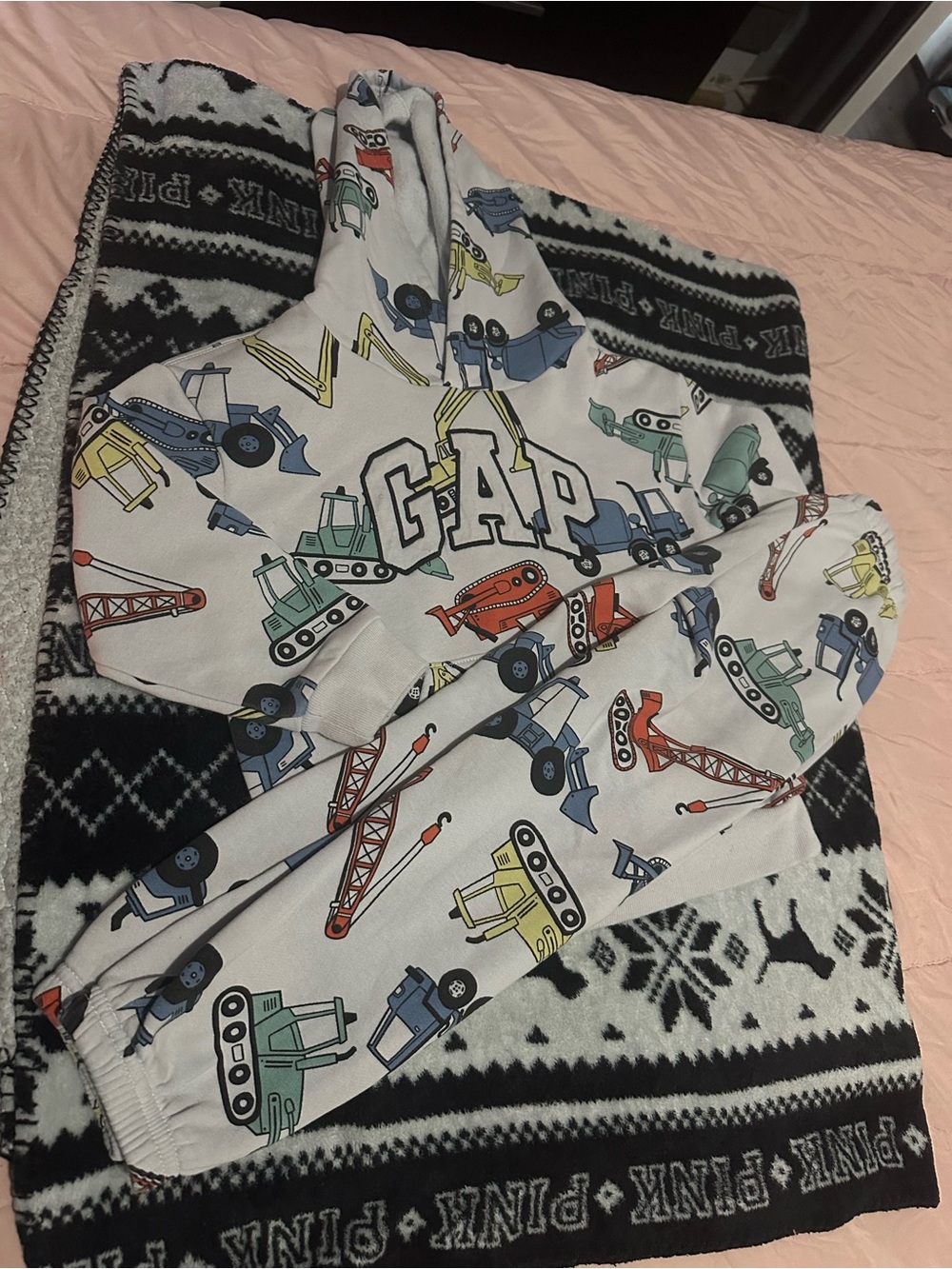 GAP White Hoodie & Joggers Set with Multi-Color Construction Print
